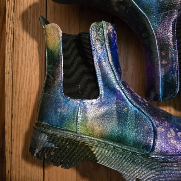 HANDCRAFTED Upcycled Chelsea Boots HANDPAINTED Leather Ankle Booties Size 9M - Picture 8 of 17